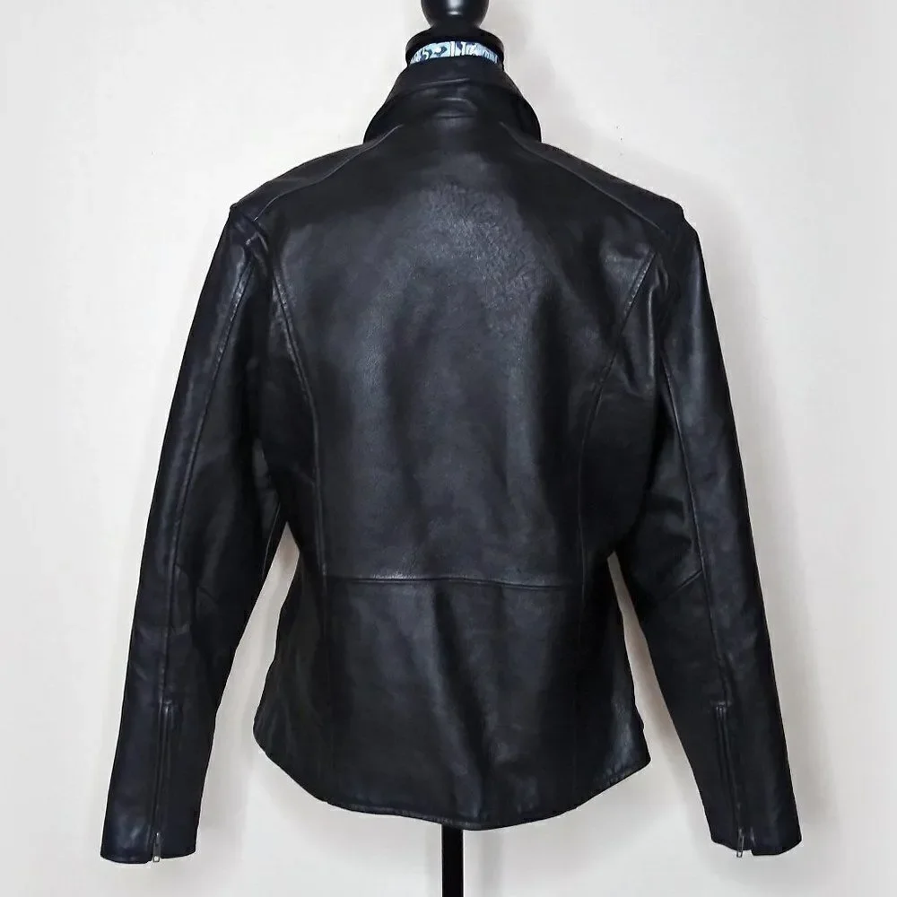 Vintage BIKER'S CLUB Leather Motorcycle Jacket‎ 80's Biker Moto Black Unisex XL